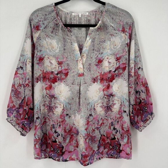 Violet & Claire Watercolor Flowy Blouse Feminine Whimsical Whimsy Medium Colorfu - Picture 1 of 10